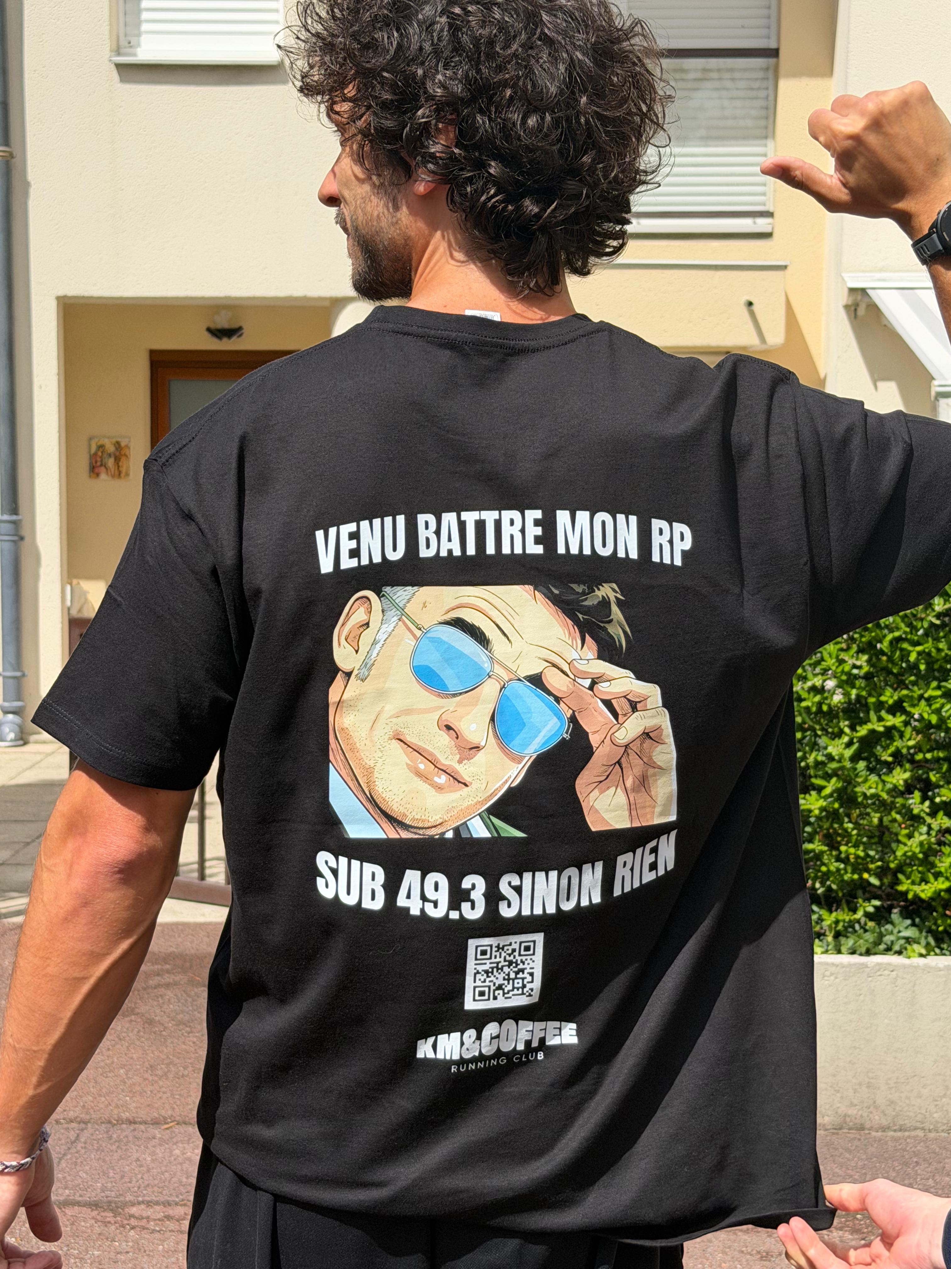 T-shirt noir graphique dos « Venu battre mon RP — Sub 49.3 sinon rien »